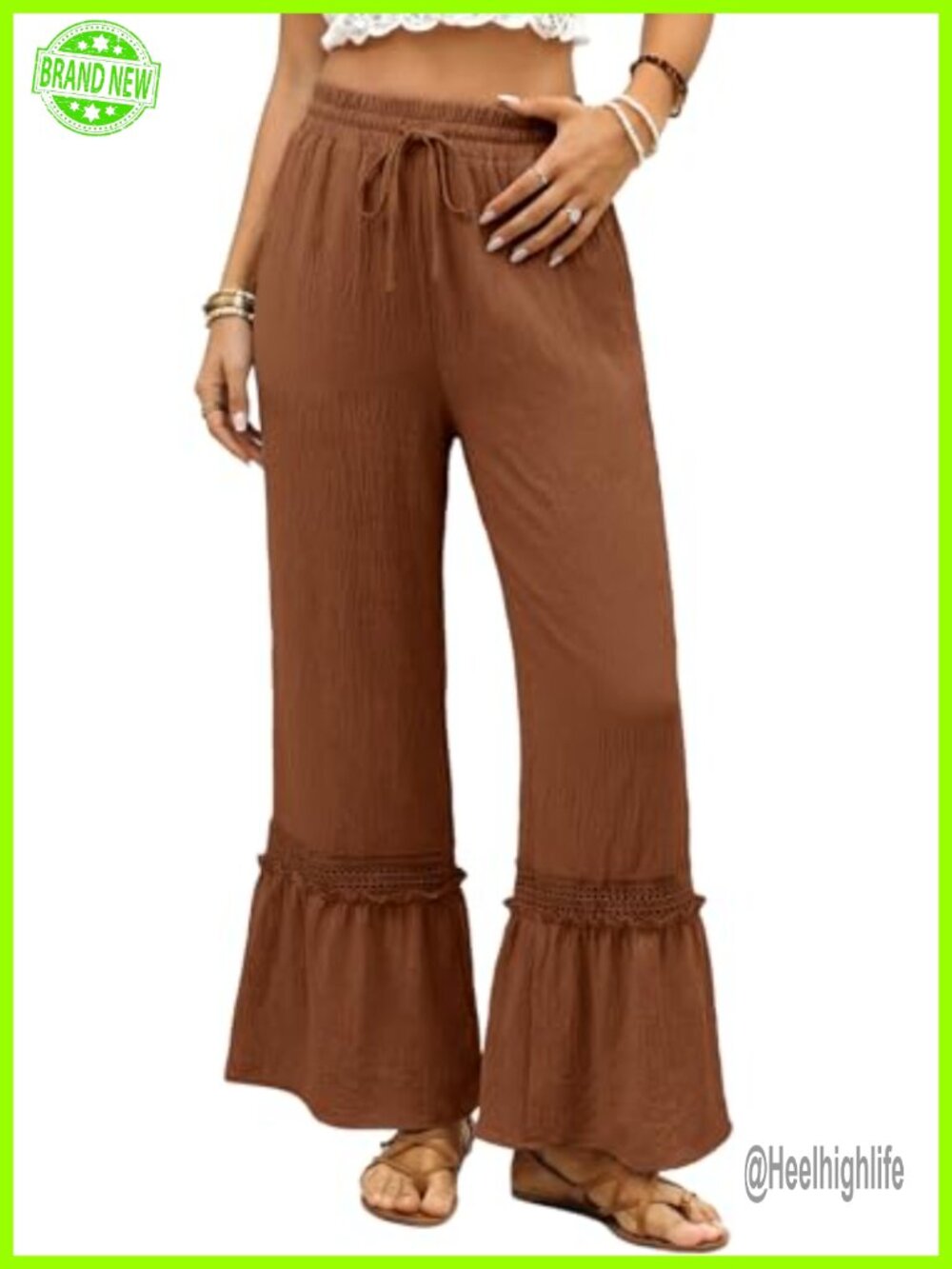 Dokotoo Women's High Waisted Wide Leg Palazzo Pants Lace Ruffle Hem Casual